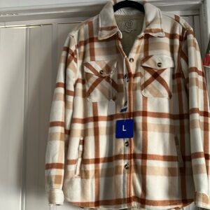 Plaid Button-Up Jacket - Beige and Brown